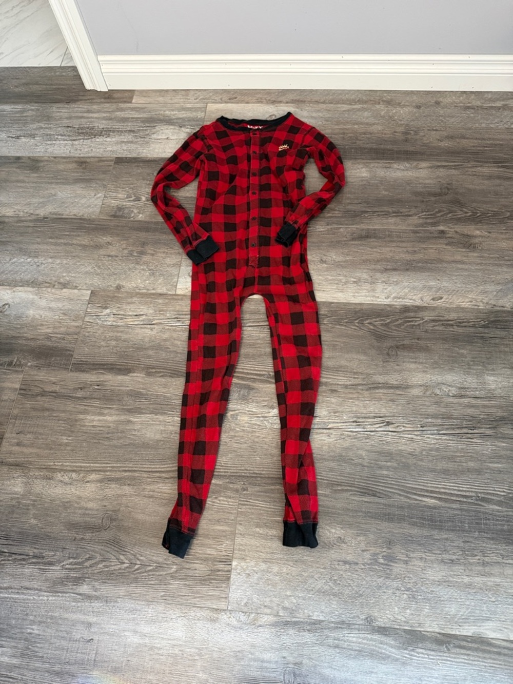 Lazy One Kids Red & Black‎ Plaid One-Piece Pajama